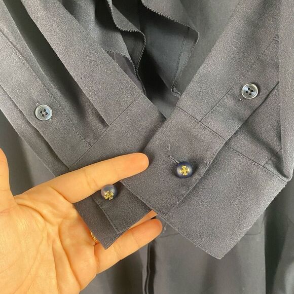 Tory Burch Navy Jane Ruffle Button Front Crepe Dress - Picture 9 of 10